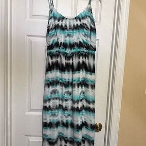 Vince Camuto Black and Teal Patterned Maxi Dress